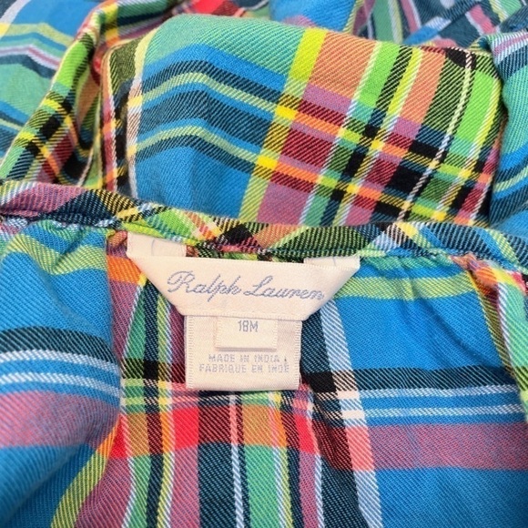 Ralph Lauren Girls Blue Plaid Tunic Peasant Boho Loose Fit Top 18 Months - Picture 5 of 12